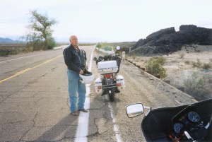 Inspecting the original Route 66 in California.